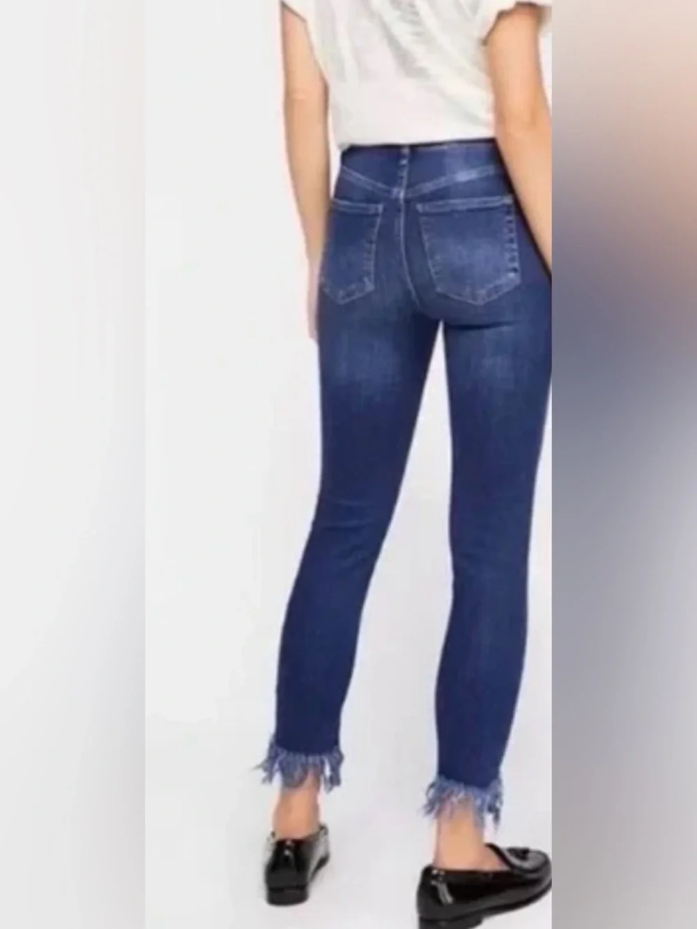 Free People Medium Wash Distressed Skinny Jeans with Fringe Hem - Size 25